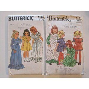 Butterick Sewing Patterns 3119 & 5171 Girls Dresses Size 3 & 6 Vintage